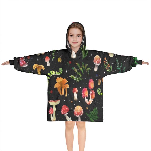 Colorful Mushroom Leaf Black Pattern Blanket Hoodies for Kids 6-13YR Oversize Wearable Blanket Hoodies for Boys Girls Teens