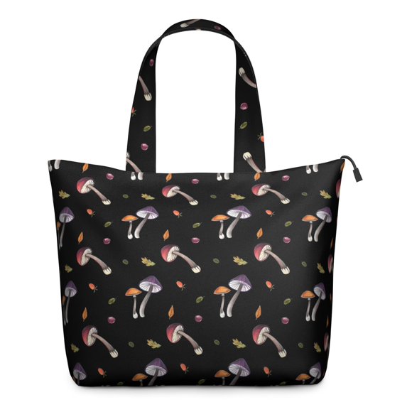 Colorful Mushroom Leaf Black Pattern Travel Tote Bags for Women Carry On,Large Weekender Bags for Women Travel,Multi Functional Duffle Bag for Work,Shopping,Sports