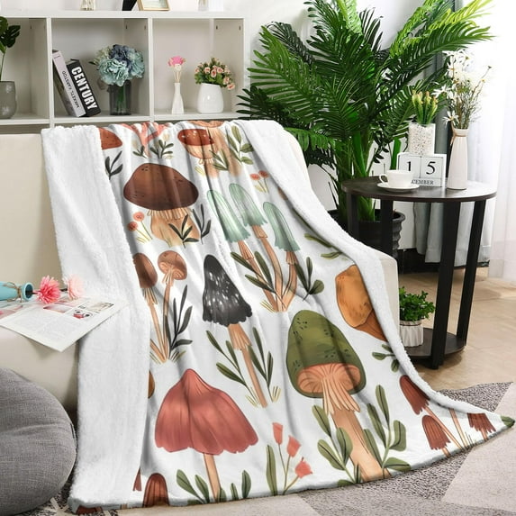 Colorful Mushroom Leaf White Pattern Blanket,Comfortable Soft Lamb Wool Throw Blanket,All Season,Warm Lightweight Blankets for Sofa Bed Couch Living Room Chair,40"x50"