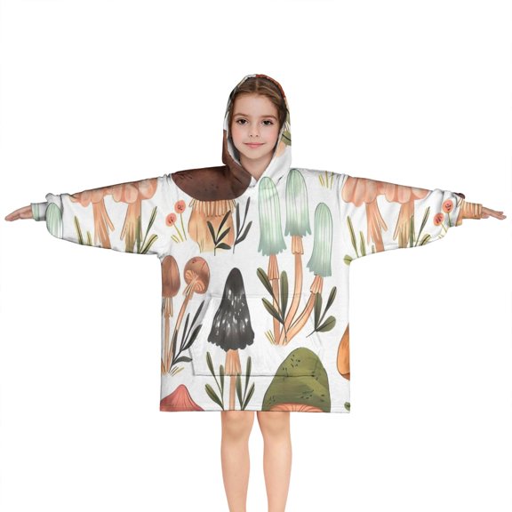 Colorful Mushroom Leaf White Pattern Blanket Hoodies for Kids 6-13YR Oversize Wearable Blanket Hoodies for Boys Girls Teens
