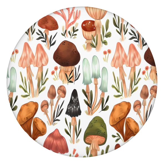 Colorful Mushroom Leaf White Pattern Round Fitted Tablecloth with Elastic Edge,Dining Table Cover Waterproof,Outdoor Round Tablecloth for Camping,Dining,Indoor and Outdoor
