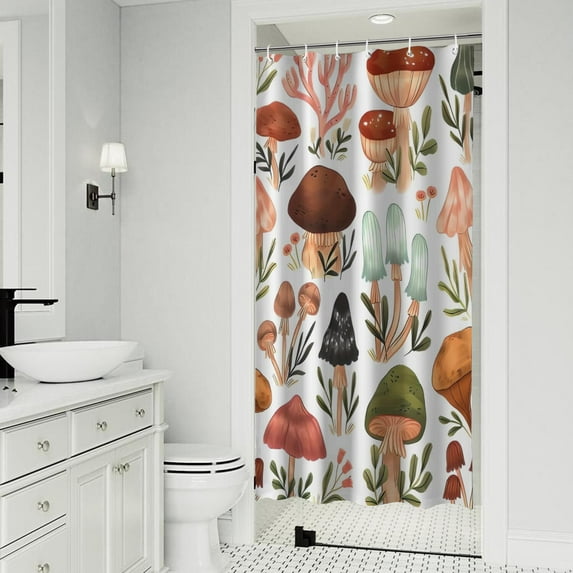 Colorful Mushroom Leaf White Pattern Shower Curtain 36"x72" ,Bathroom Decorative Shower Curtains Set with 12 Hooks,Modern Waterproof Washable Shower Curtain