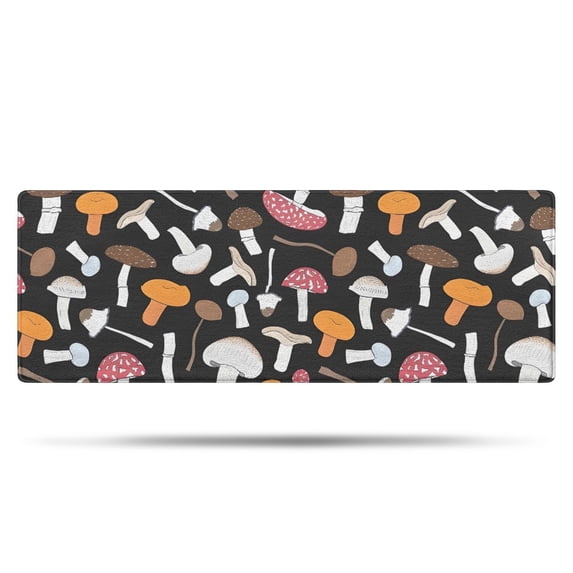 Colorful Mushroom Mixed Black Pattern Bathroom Rugs Mat,Non Slip Microfiber Bathroom Rug,Rubber Backing,Soft Bathroom Mats for Bathroom Floor,Tub and Shower,47x17in(120x43cm)