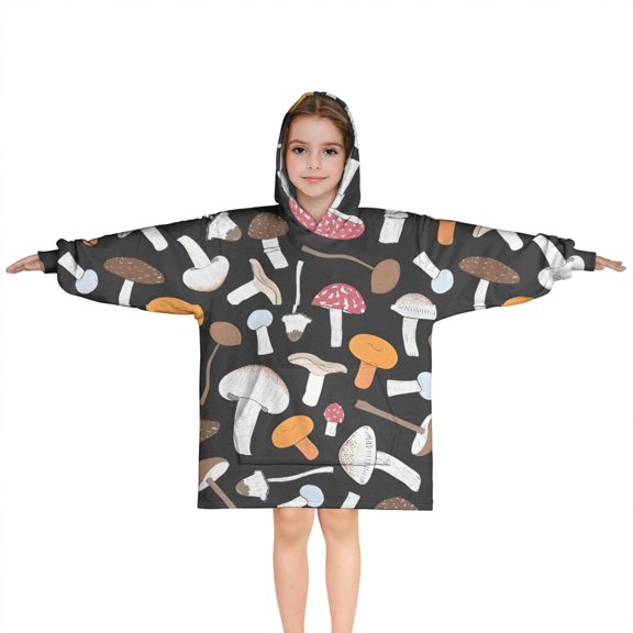 Colorful Mushroom Mixed Black Pattern Blanket Hoodies for Kids 6-13YR Oversize Wearable Blanket Hoodies for Boys Girls Teens