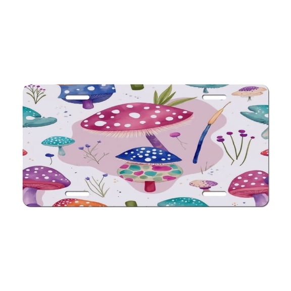 Colorful Mushroom Pattern License Plate Lightweight Aluminum Automotive Decoration Vanity Tag for Front Back Car 12x6 Inch