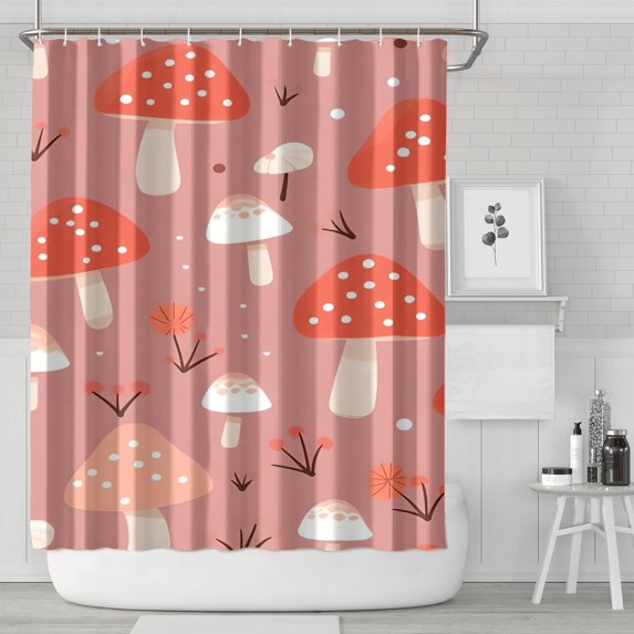 Colorful Mushroom Pattern Pink Pattern Shower Curtain 84"x72" ,Bathroom Decorative Shower Curtains Set with 12 Hooks,Modern Waterproof Washable Shower Curtain