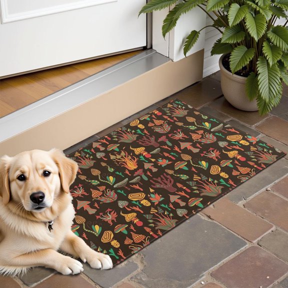 Colorful Mushroom Plant Brown Pattern Door Rugs,Washable Non Slip Door Mats Indoor,Decorative Door Mats,Entry Mat Indoor for Entrance,Bedroom,Kitchen,Bathroom,16"x24"