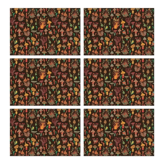 Colorful Mushroom Plant Brown Pattern Summer Placemats Table Placemats Set Of 6-Linen Kitchen Washable Placemats Table Mats 11.8"x17.7" Non-Slip Heat Resistant
