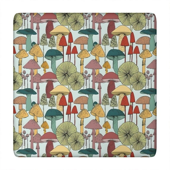 Colorful Mushroom Plant Light Blue Pattern Square Fitted Tablecloth with Elastic Edge,Square Table Cover,Washable Elastic Table Cover for Home Kitchen Party Decor 34"x34"