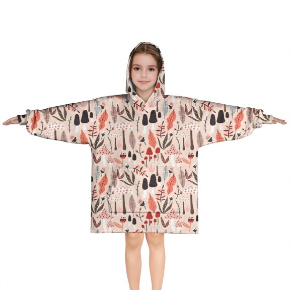 Colorful Mushroom Plant Light Pink Pattern Blanket Hoodies for Kids 6-13YR Oversize Wearable Blanket Hoodies for Boys Girls Teens