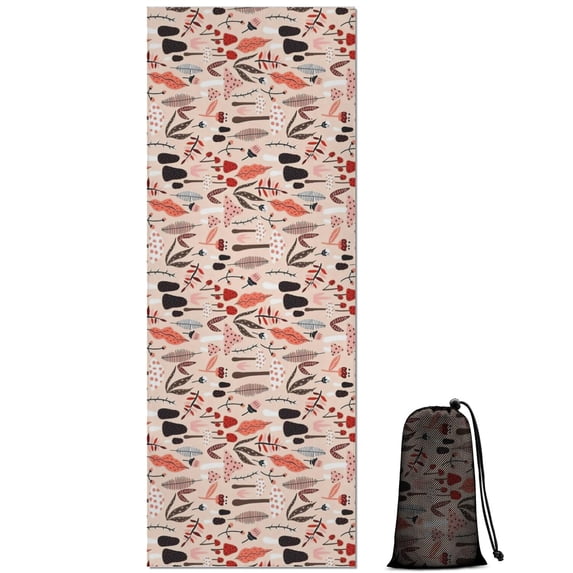 Colorful Mushroom Plant Light Pink Pattern Hot Yoga Mat Towel Non Slip for Hot Yoga - Quick-Drying Yoga Mat Cover with 4 Corner Pockets with Travel Bag - Hot Yoga Towel Non Slip 70"x26"