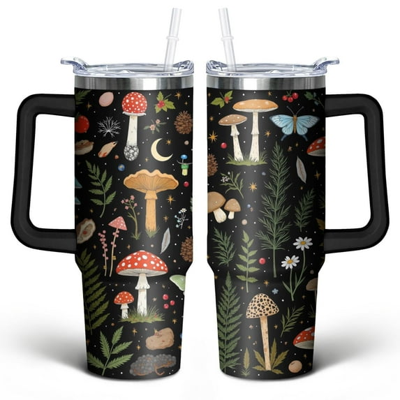 Colorful Mushroom Plants 30 Oz Tumbler with Handle Lid and Straw, Stainless Steel Double Walled Vacuum Insulated Cup, Cute Birthday Gifts Tumbler for Women Men Friends