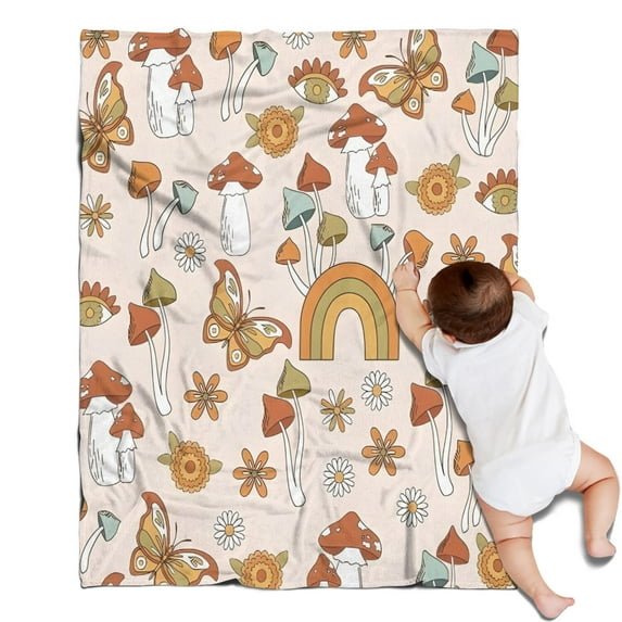 Colorful Mushroom Rainbow Light Pattern Blanket,Comfortable Soft Flannel Throw Blanket,All Season,Warm Lightweight Blankets for Sofa Bed Couch Living Room Chair,30"x40"