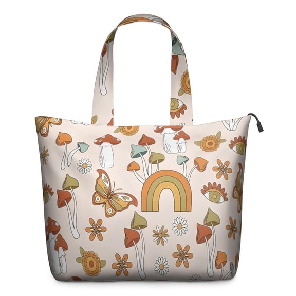 Colorful Mushroom Rainbow Light Pattern Travel Tote Bags for Women Carry On,Large Weekender Bags for Women Travel,Multi Functional Duffle Bag for Work,Shopping,Sports