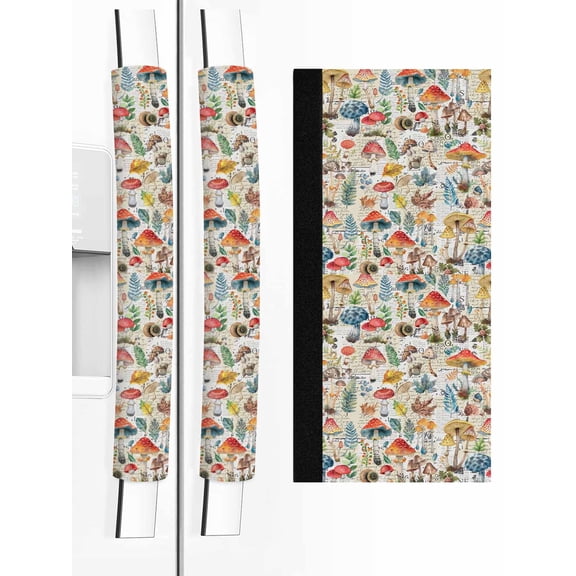 Colorful Mushroom Refrigerator Door Handle Covers Set of 2, Spring Floral Summer Botanical Rustic Kitchen Fridge Microwave Oven Dishwasher Stove Cabinet Handle Protectors, Washable Appliance Decor