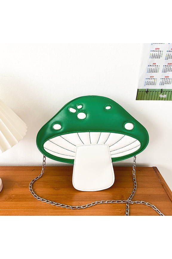 Colorful Mushroom Shape Printed Creative Crossbody Shoulder Handheld Bag PU Color-Block Medium Bag Korean Casual Fresh Style Women Purse Unique Handbags in Red for Daily Outfits