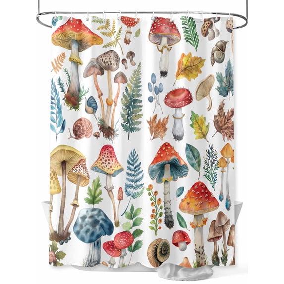 Colorful Mushroom Shower Curtain Set, Waterproof Shower Curtains for Bathroom, Watercolor Spring Floral Summer Botanical Washable Fabric Cloth Bath Curtain for Bathtub with Hooks 72x78 Inches