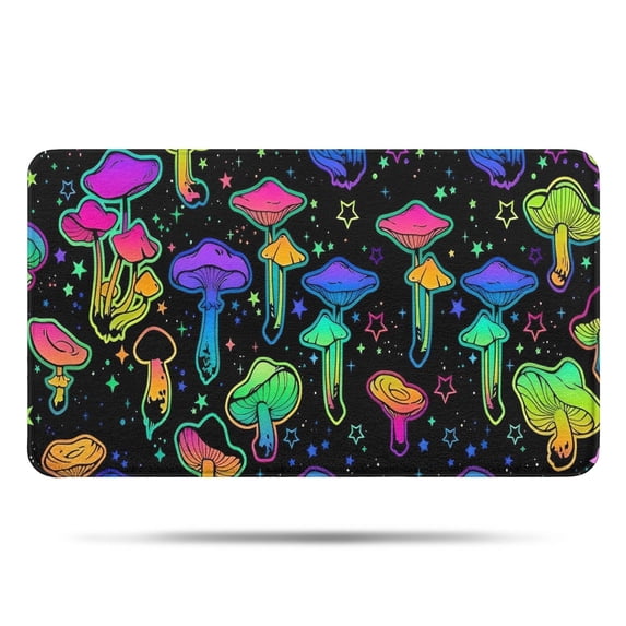 Colorful Mushroom Star Black Pattern Bathroom Rugs Mat,Non Slip Microfiber Bathroom Rug,Rubber Backing,Soft Bathroom Mats for Bathroom Floor,Tub and Shower,17x30in(43x75cm)