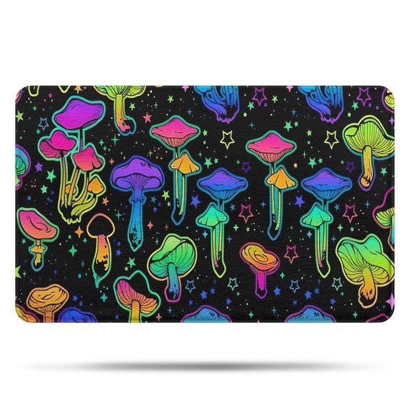 Colorful Mushroom Star Black Pattern Bathroom Rugs Mat,Non Slip Microfiber Bathroom Rug,Rubber Backing,Soft Bathroom Mats for Bathroom Floor,Tub and Shower,20x32in(50x80cm)