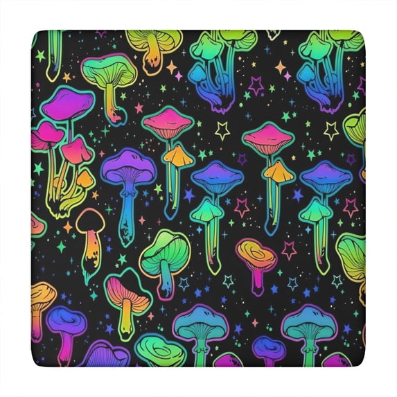 Colorful Mushroom Star Black Pattern Square Fitted Tablecloth with Elastic Edge,Square Table Cover,Washable Elastic Table Cover for Home Kitchen Party Decor 34"x34"