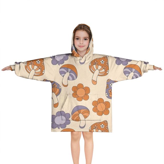 Colorful Mushroom Star Dark Pattern Blanket Hoodies for Kids 6-13YR Oversize Wearable Blanket Hoodies for Boys Girls Teens