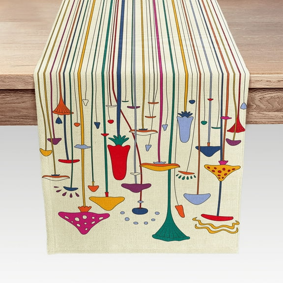 Colorful Mushroom Table Runner 13"X72", Boho Plant Linen Table Decor for Kitchen Dining Room Coffee Table