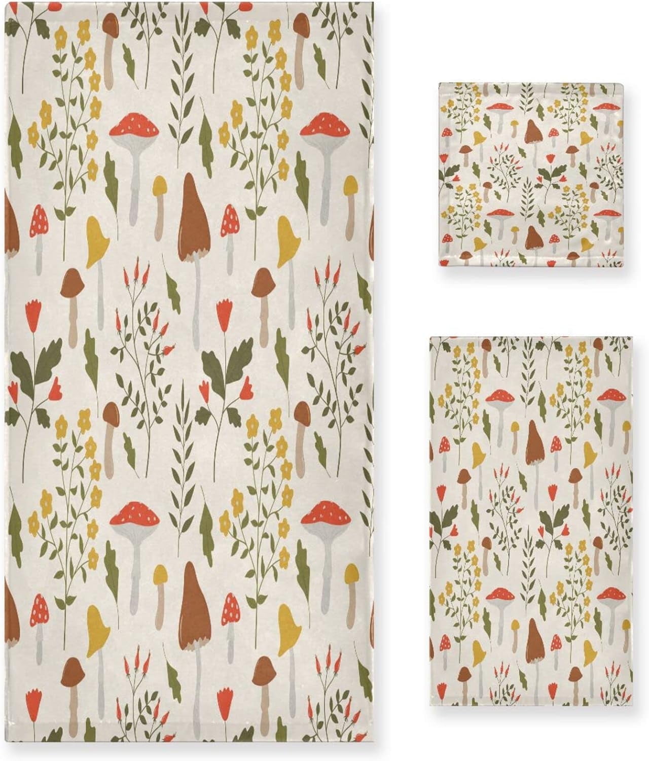 Colorful Mushroom Towel Set of 3, Ultra Soft and Absorbent Bath Towels ...