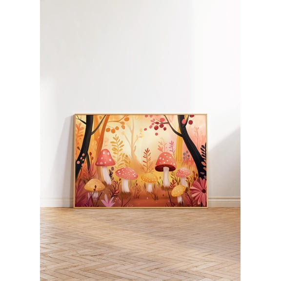 Colorful Mushroom Wall Art, Cottagecore Autumn Mushrooms Print, Aesthetic Pastel Poster, Vibrant Hippie Decor, Bright Forest Art Wall Art, Modern Wall Decor, 8x12 UNFRAMED