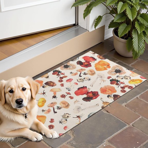 Colorful Mushroom Watercolor White Pattern Door Rugs,Washable Non Slip Door Mats Indoor,Decorative Door Mats,Entry Mat Indoor for Entrance,Bedroom,Kitchen,Bathroom,16"x24"
