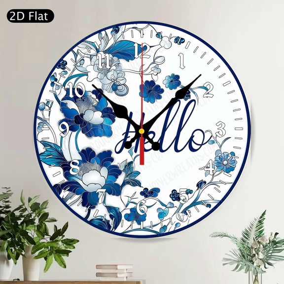 Colorful Mushroom Welcome Round Wall Clock Whimsical Forest Decor Silent