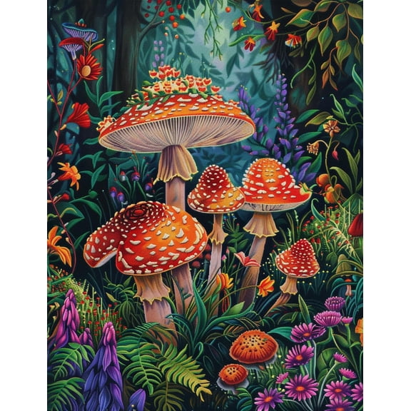 Colorful Mushrooms Forest DIY 11CT Stamped Cross Stitch Kits for Beginners Easy Needlepoint Embroidery Counted Cross Stitch Art Craft for Wall Decoration 12x16inch(6)