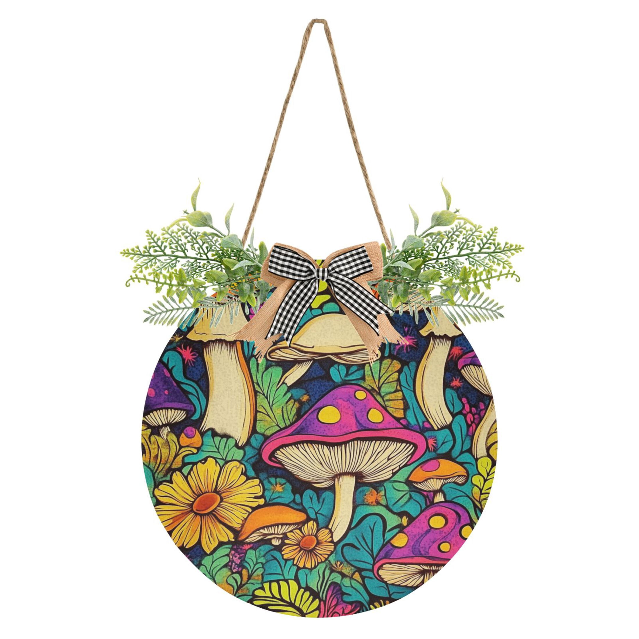 Colorful Mushrooms Front Door Porch Decoration Hanging Sign with ...