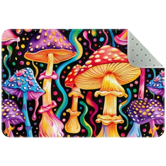 Colorful Mushrooms Geometry Art Pattern Small Area Rug, Non-Slip Door Mat Indoor Floor Mat, Washable Kitchen Rug Entrance DMat for Bedroom Living Room