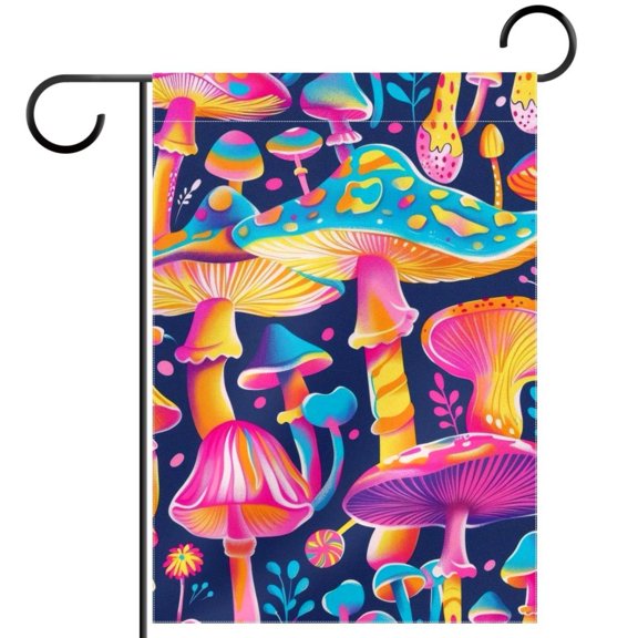 Colorful Mushrooms Psychedelic Colors Double Sided Garden Flag Decorative Weather Resistant Yard Flag, Large DIY Vertical Flag for Farmhouse Patio Lawn, 28x40 Inch