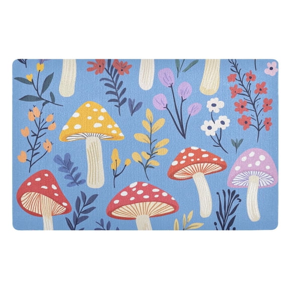 Colorful Mushrooms and Flowers Floor Door Mat Outdoor Indoor for Home Entrance Welcome Mats 32"x20"