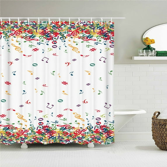 Colorful Music Bath Curtain Waterproof Fabric Shower Curtains Creativity Pattern Bathtub Screen for Bathroom Decor With