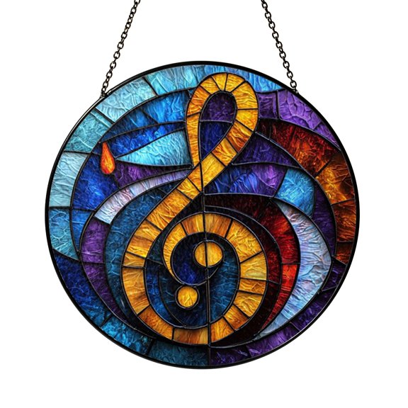 Colorful Music Note Glass Suncatcher Window Decor Artistic Sound Inspired Home Accent