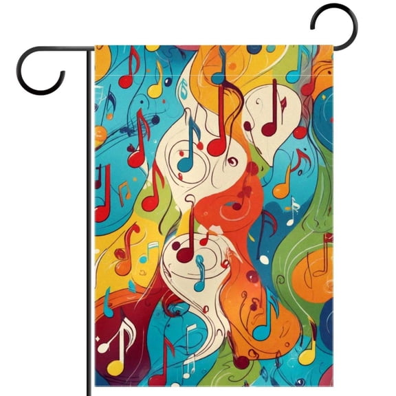 Colorful Music Notes Abstract Pattern Decorative Garden Flag for All Seasons, 12 x 18 Inch Small Vertical Double Sided Outside Decoration for Yard Farmhouse