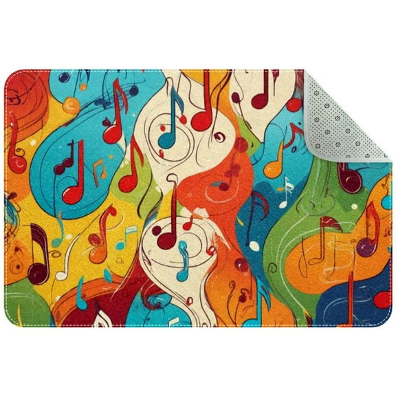 Colorful Music Notes Abstract Pattern Small Area Rug, Non-Slip Door Mat Indoor Floor Mat, Washable Kitchen Rug Entrance Door Mat for Bedroom Living Room