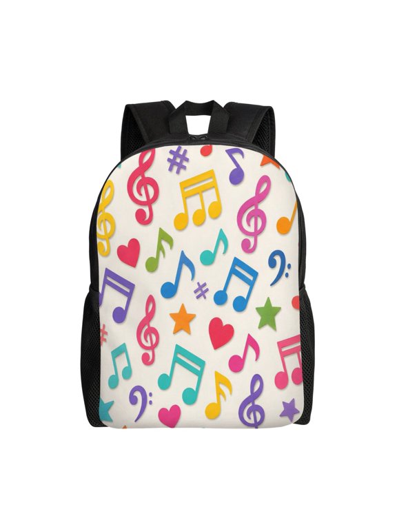 Colorful Music Notes Backpack Full Front Print Travel Laptop Bag for Men and Women