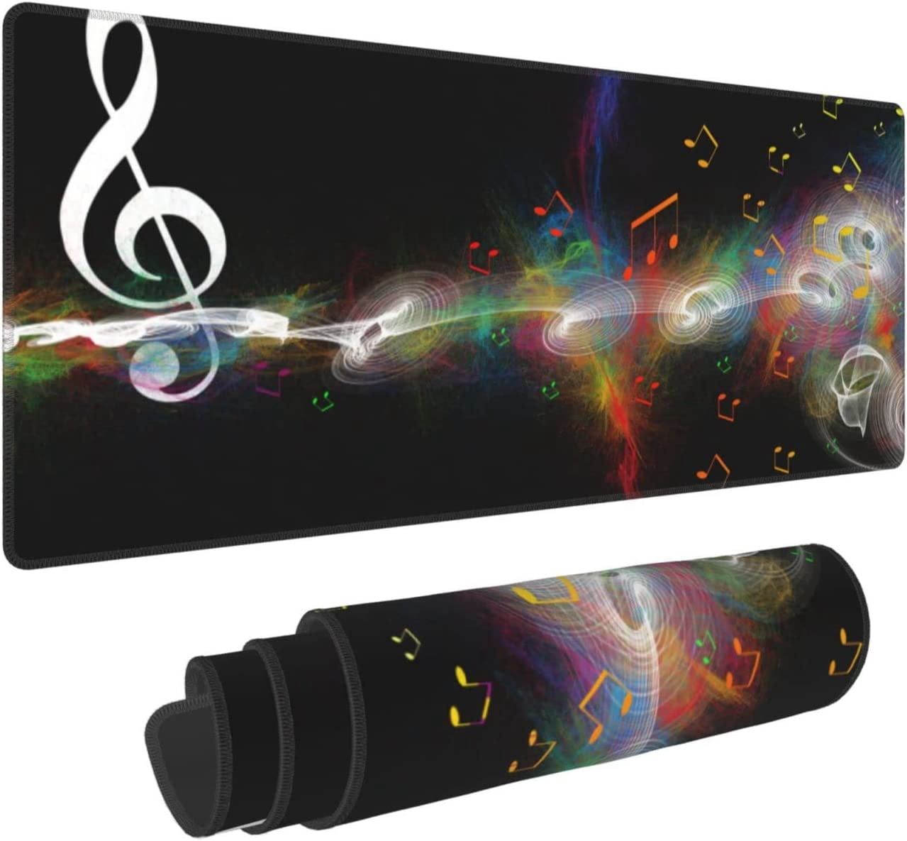 Colorful Music Notes Black Mouse Pad XL Extended Desk Mat, Non Slip ...