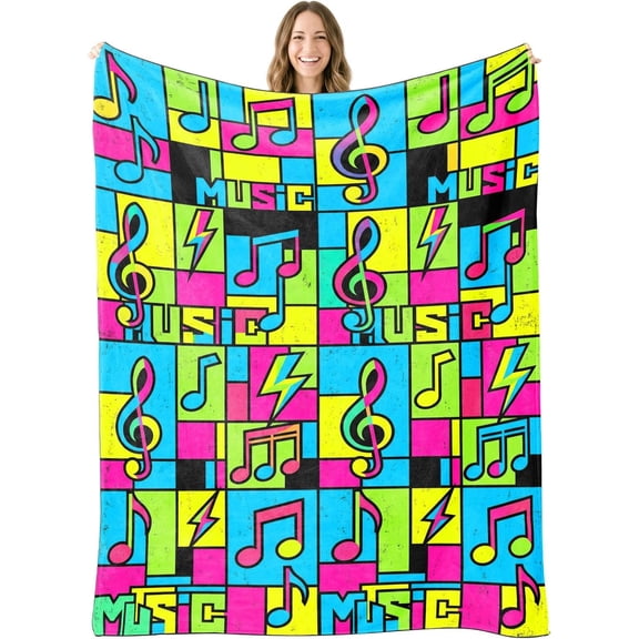 Colorful Music Notes Blanket For Bed Sofa Couch Throw Blanket Retro Musical Elements Flannel Fleece Blanket