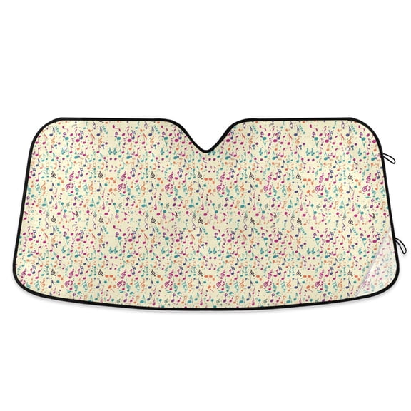 Colorful Music Notes Car Windshield Sun Shade Foldable Car Front Window Visor Heat and UV Protection 53x23.5
