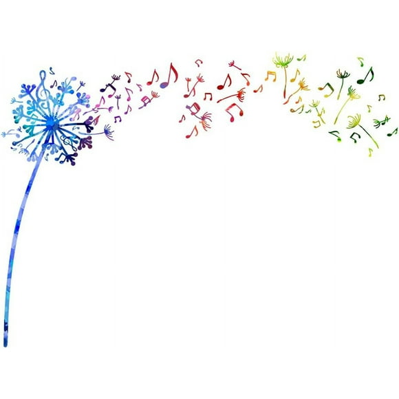 Colorful Music Notes Dandelion Wall Sticker Flower Wall Decal Watercolor Flowers Music Musical Notes Nature Plants Home Interior Design Art Mural Vinyl Sticker Bedroom Living Room Decor DIY