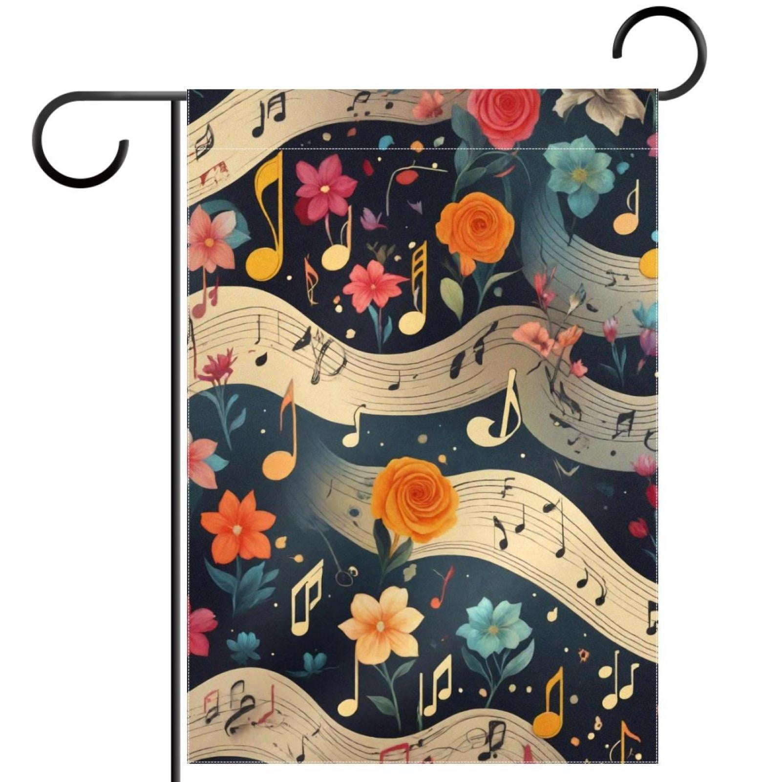 Colorful Music Notes Flowers Double Sided Garden Flag Decorative ...
