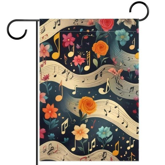 Colorful Music Notes Flowers Double Sided Garden Flag Decorative Weather Resistant Yard Flag, Large DIY Vertical Flag for Farmhouse Patio Lawn, 28x40 Inch