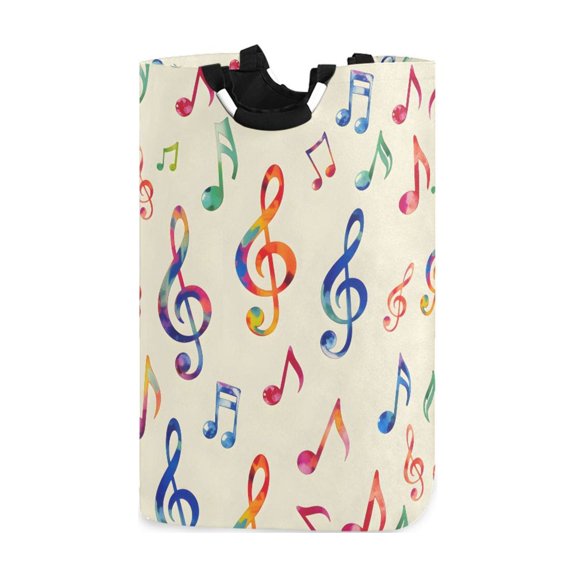Colorful Music Notes Laundry Basket with Handles Foldable Laundry Hamper Freestanding Washing Bin 50L