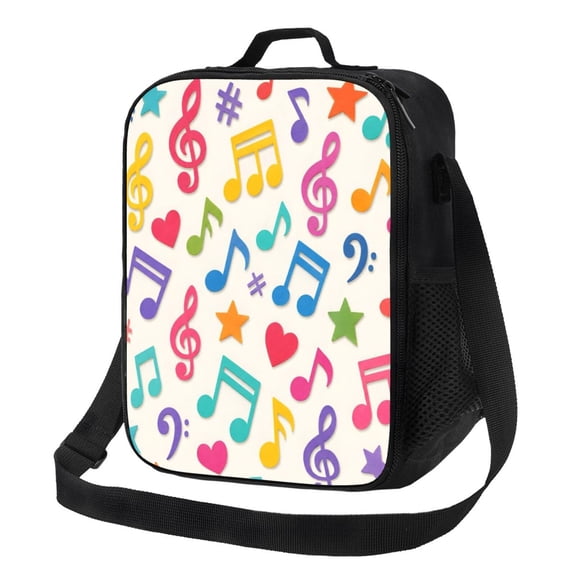 Colorful Music Notes Lunch Bag Insulated Thermal Lunch Box with Shoulder Strap & Handle for Women and Men