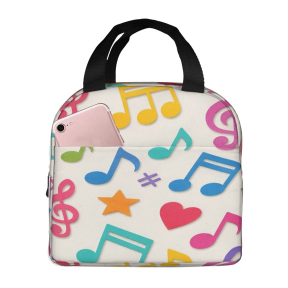 Colorful Music Notes Lunch Bag Reusable Thermal Lunch Box with Handle for Women and Men