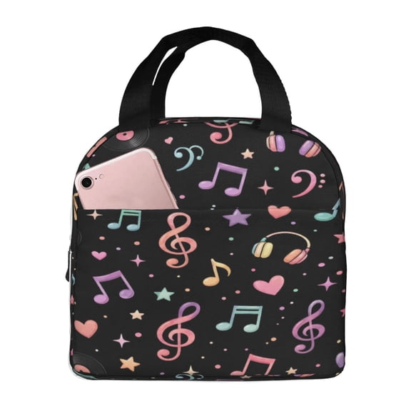 Colorful Music Notes Lunch Bag Reusable Thermal Lunch Box with Handle for Women and Men